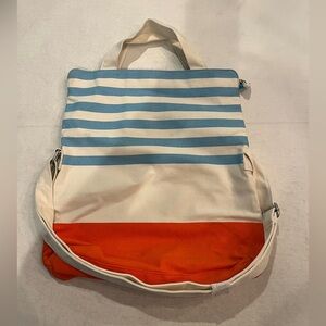 Pureology Striped Canvas Tote Bag - Blue, White, and Orange. Foldover